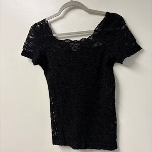 Vintage Victoria’s Secret Gold Label Lace Black Cap Sleeve Top Large‎